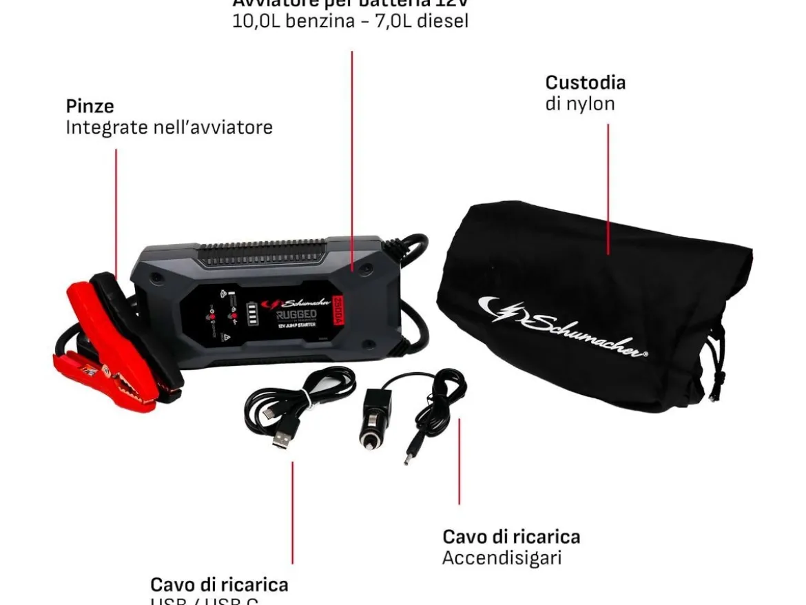 AVVIATORE DI EMERGENZA RUGGED BOOSTER SBX464 12V 2500A SCHUMACHER