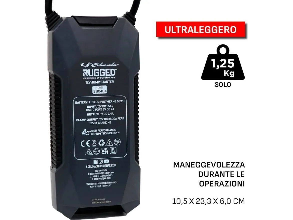 AVVIATORE DI EMERGENZA RUGGED BOOSTER SBX464 12V 2500A SCHUMACHER