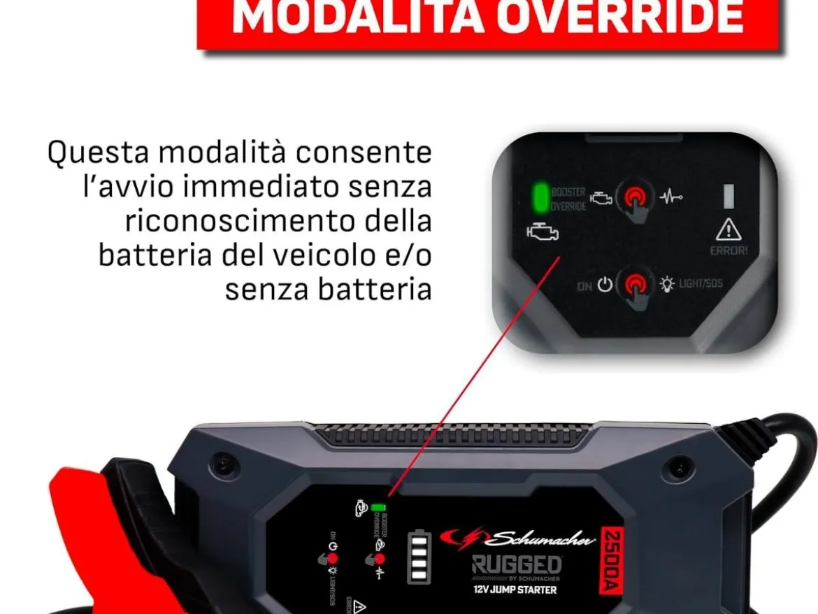 AVVIATORE DI EMERGENZA RUGGED BOOSTER SBX464 12V 2500A SCHUMACHER