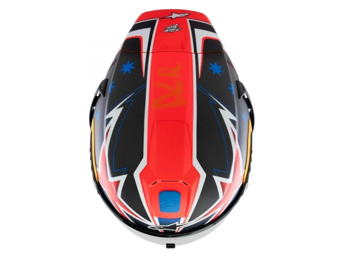 CASCO INTEGRALE ALPINESTARS SUPERTECH R10 MILLER LIMITED EDITION NERO CARBON-ROSSO FLUO-BLU SCURO OPACO