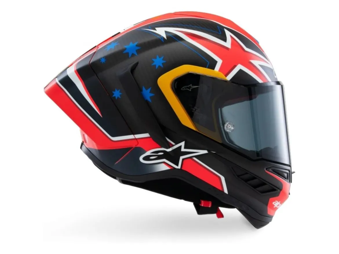 CASCO INTEGRALE ALPINESTARS SUPERTECH R10 MILLER LIMITED EDITION NERO CARBON-ROSSO FLUO-BLU SCURO OPACO
