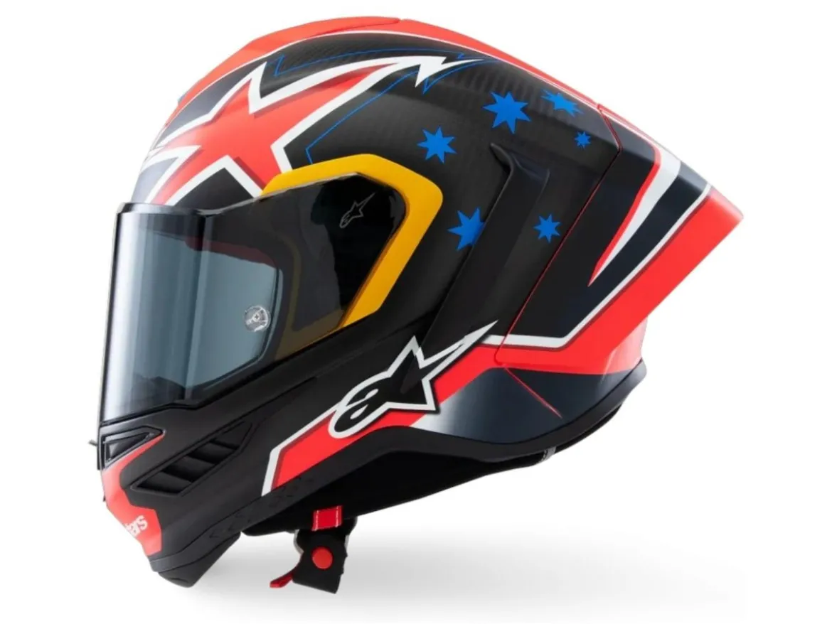 CASCO INTEGRALE ALPINESTARS SUPERTECH R10 MILLER LIMITED EDITION NERO CARBON-ROSSO FLUO-BLU SCURO OPACO