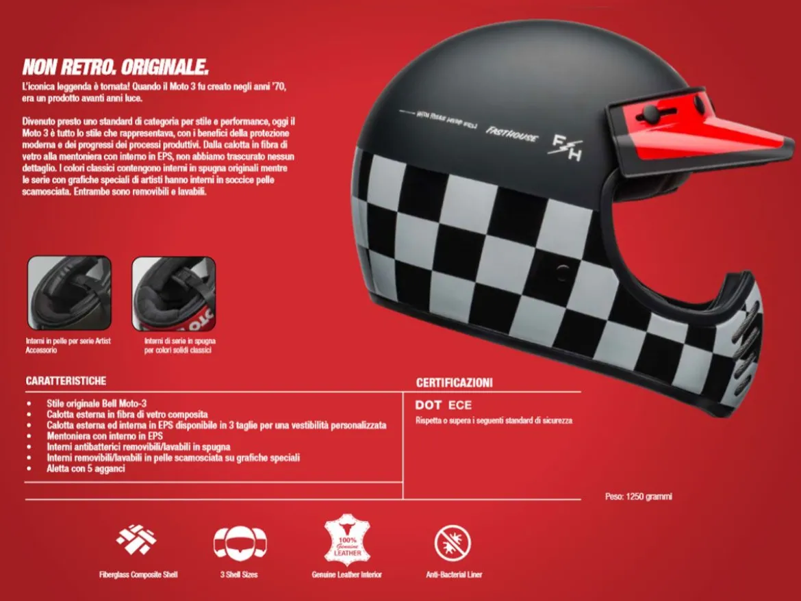 CASCO TOURING BELL MOTO-3 CLASSIC BIANCO E NERO LUCIDO