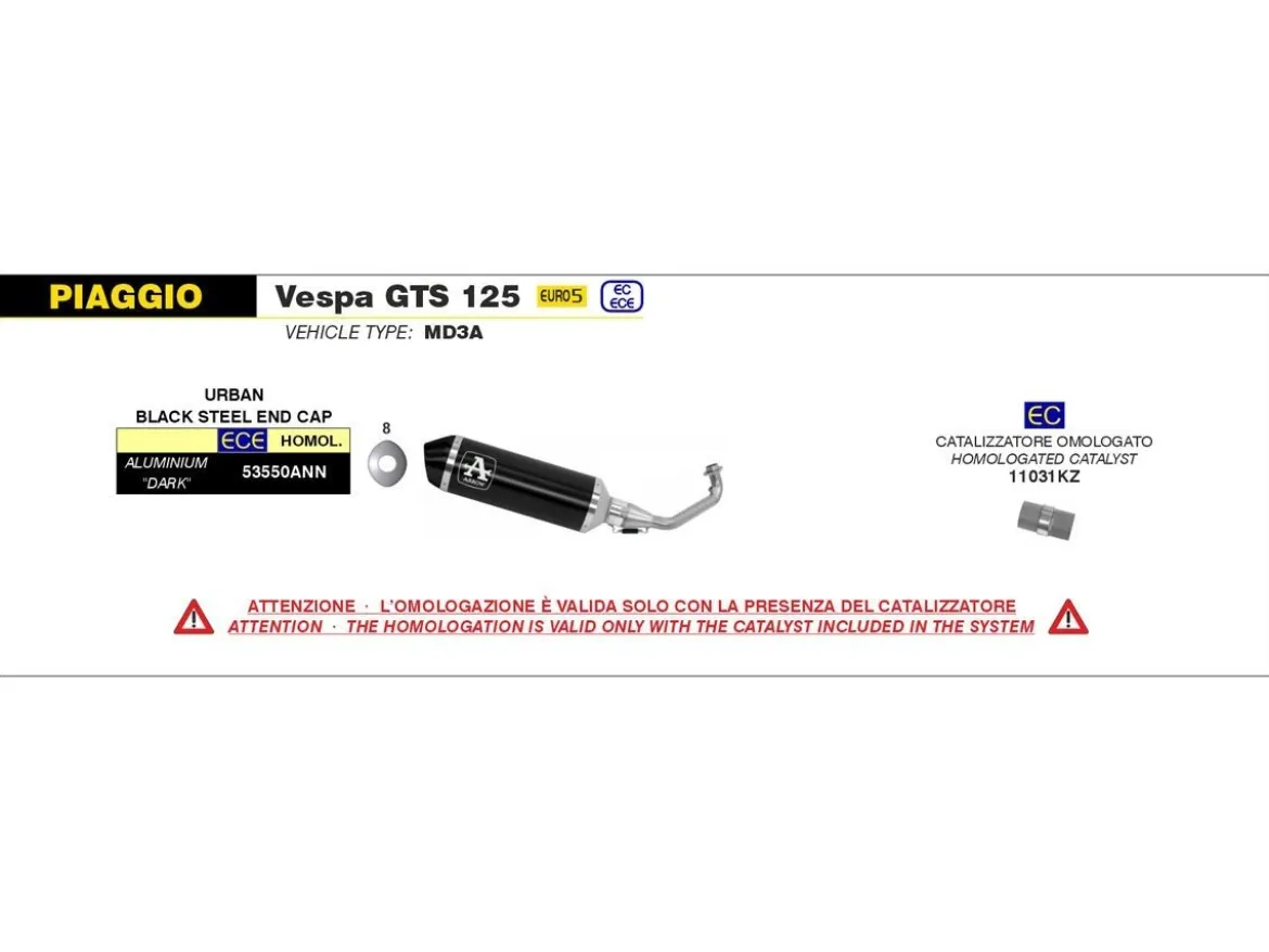 CATALIZZATORE ARROW VESPA GTS 125 I.E. 2021-2023