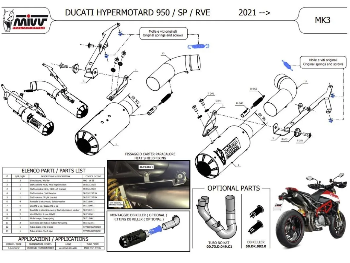 COPPIA TERMINALI MIVV MK3 CARBONIO DUCATI HYPERMOTARD 950 / SP 2021-2024