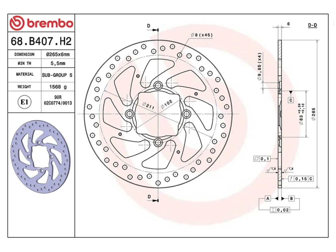 DISCO POSTERIORE FISSO BREMBO SERIE ORO DUCATI 1260 MULTISTRADA S PIKES PEAK 2018-2020