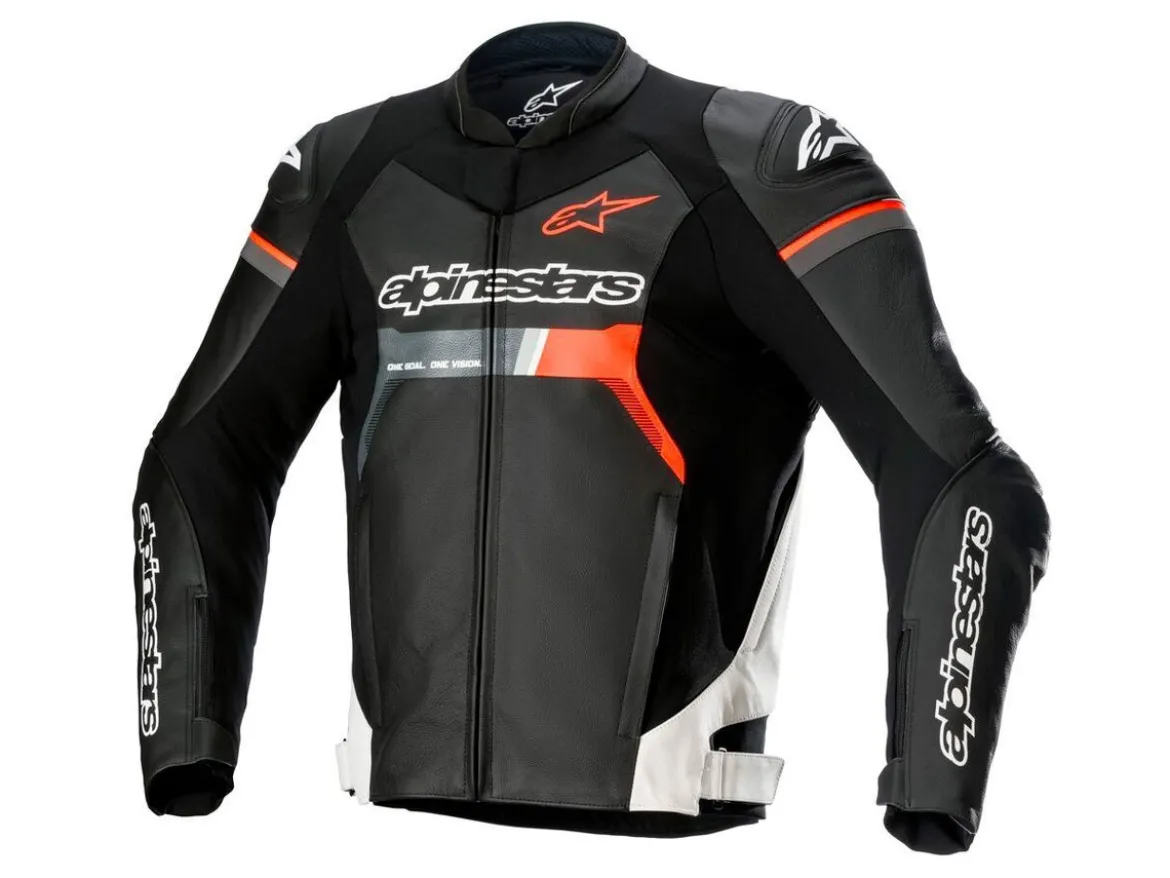 GIACCA PELLE GP FORCE ALPINESTARS NERO / BIANCO / ROSSO FLUO