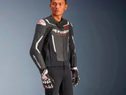 GIACCA PELLE GP FORCE V2 ALPINESTARS NERO / BIANCO