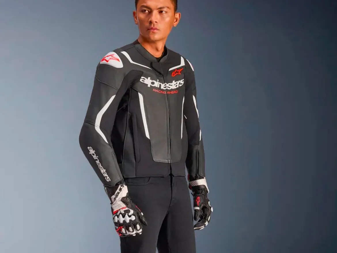 GIACCA PELLE GP FORCE V2 ALPINESTARS NERO / BIANCO