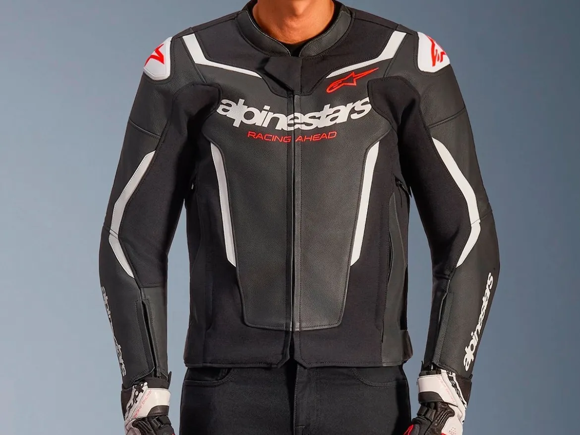 GIACCA PELLE GP FORCE V2 ALPINESTARS NERO / BIANCO