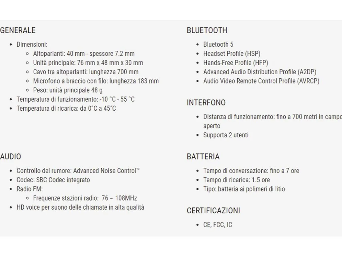 INTERFONO DOPPIO BLUETOOTH 5.0 SENA 5S COMANDI VOCALI 8 LINGUE