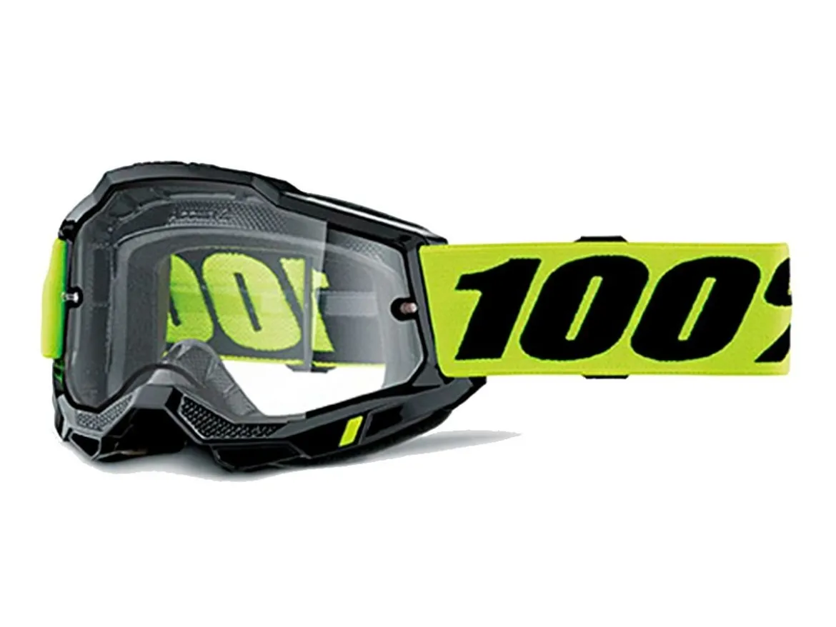 MASCHERA 100% ACCURI 2 ENDURO NEON YELLOW LENTE DOPPIA TRASPARENTE