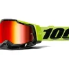MASCHERA 100% RACECRAFT 2 NEON YELLOW LENTE SPECCHIO ROSSA