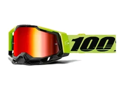 MASCHERA 100% RACECRAFT 2 NEON YELLOW LENTE SPECCHIO ROSSA