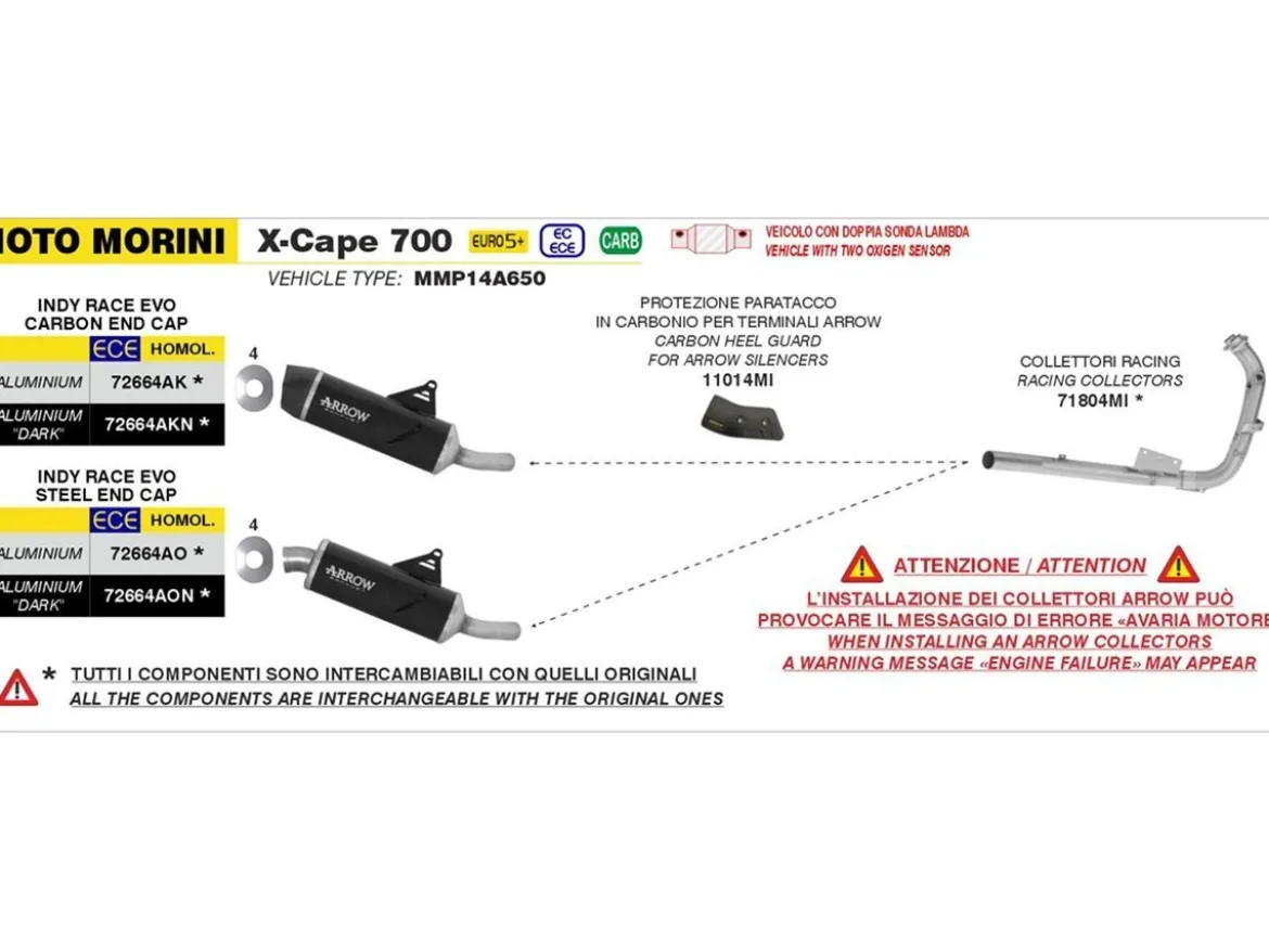 PARACALORE CARBONIO ARROW MOTO MORINI X-CAPE 700 2025