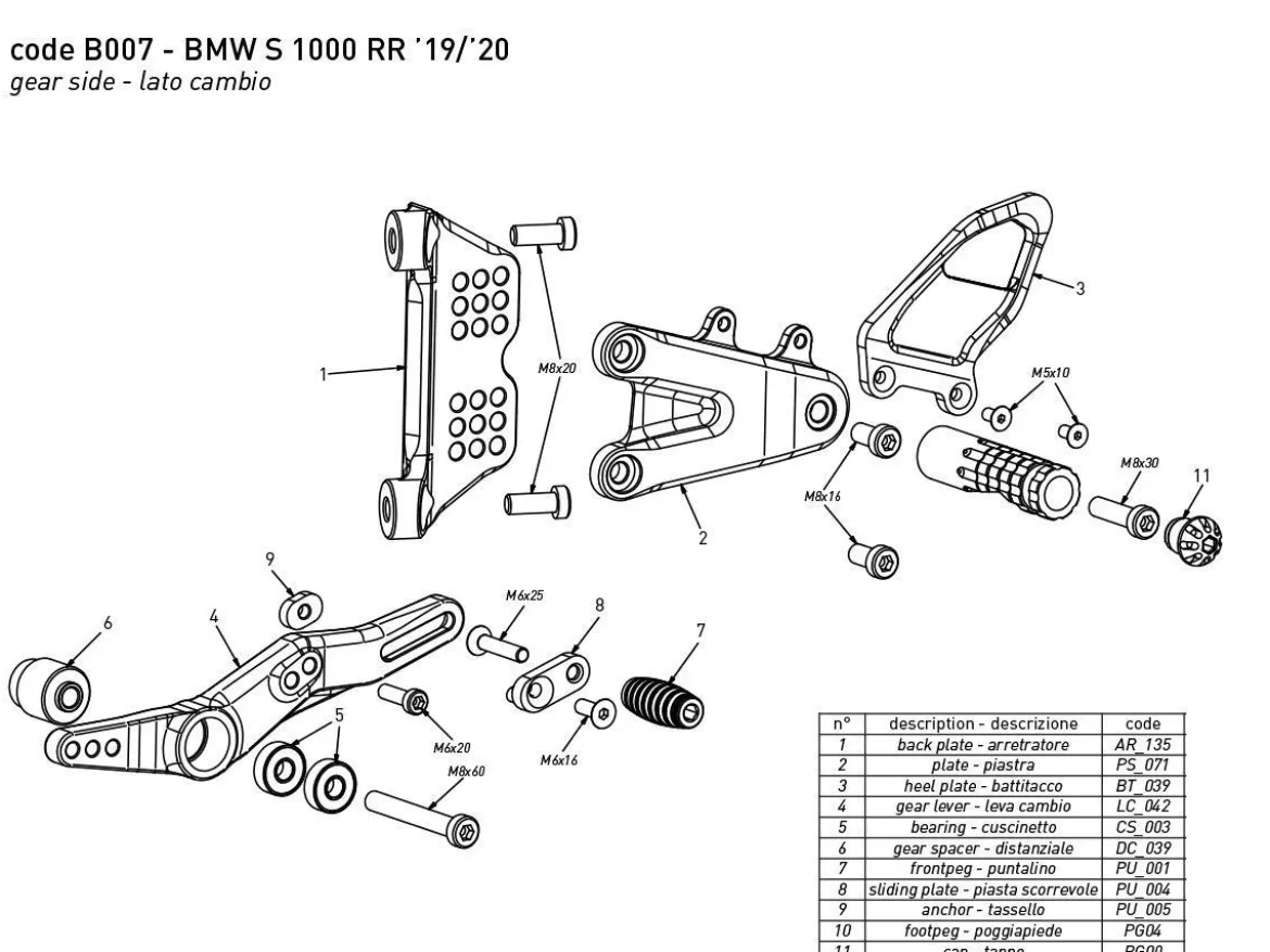 PEDANE ARRETRATE BONAMICI RACING REGOLABILI BMW S 1000 RR 2019-2026