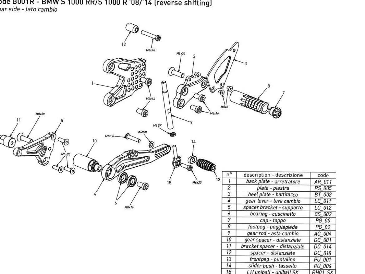 PEDANE ARRETRATE BONAMICI RACING REGOLABILI RACE BMW S 1000 RR 2008-2014
