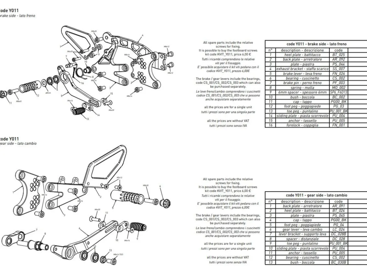 PEDANE ARRETRATE BONAMICI RACING REGOLABILI YAMAHA YZF R1 / M 2015-2019