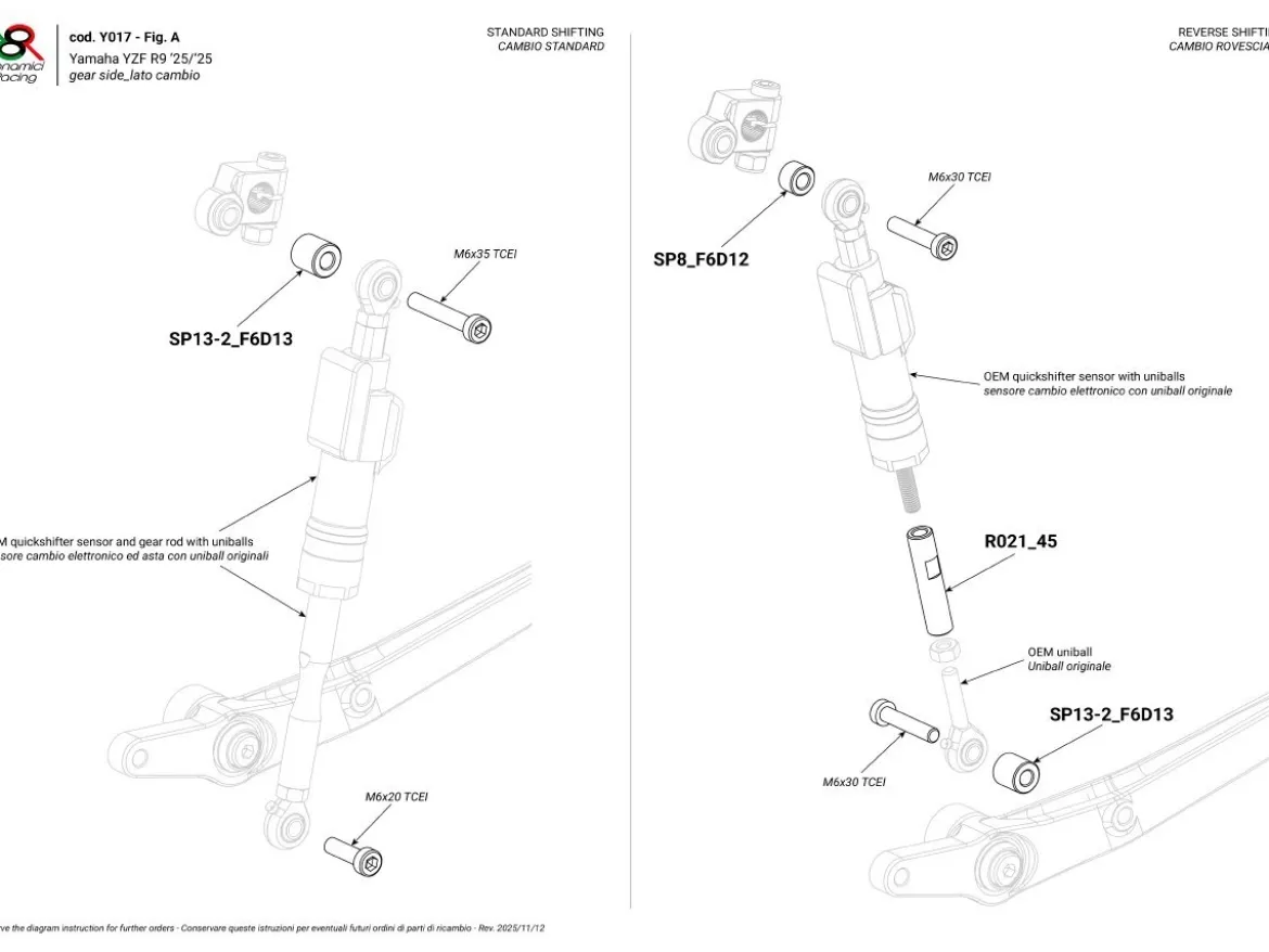 PEDANE ARRETRATE REGOLABILI BONAMICI RACING YAMAHA R9 2025