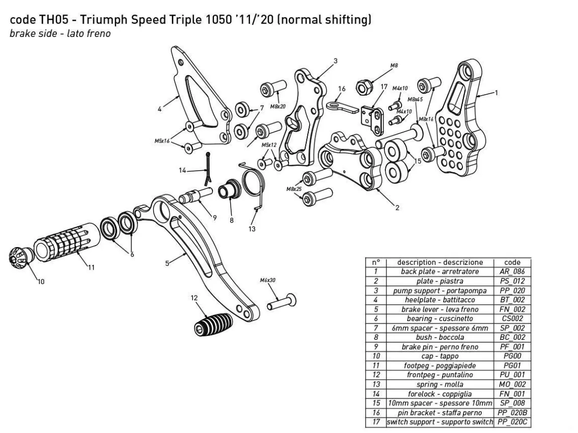 PEDANE STRADALI REGOLABILI BONAMICI RACING TRIUMPH SPEED TRIPLE 1050 2011-2020