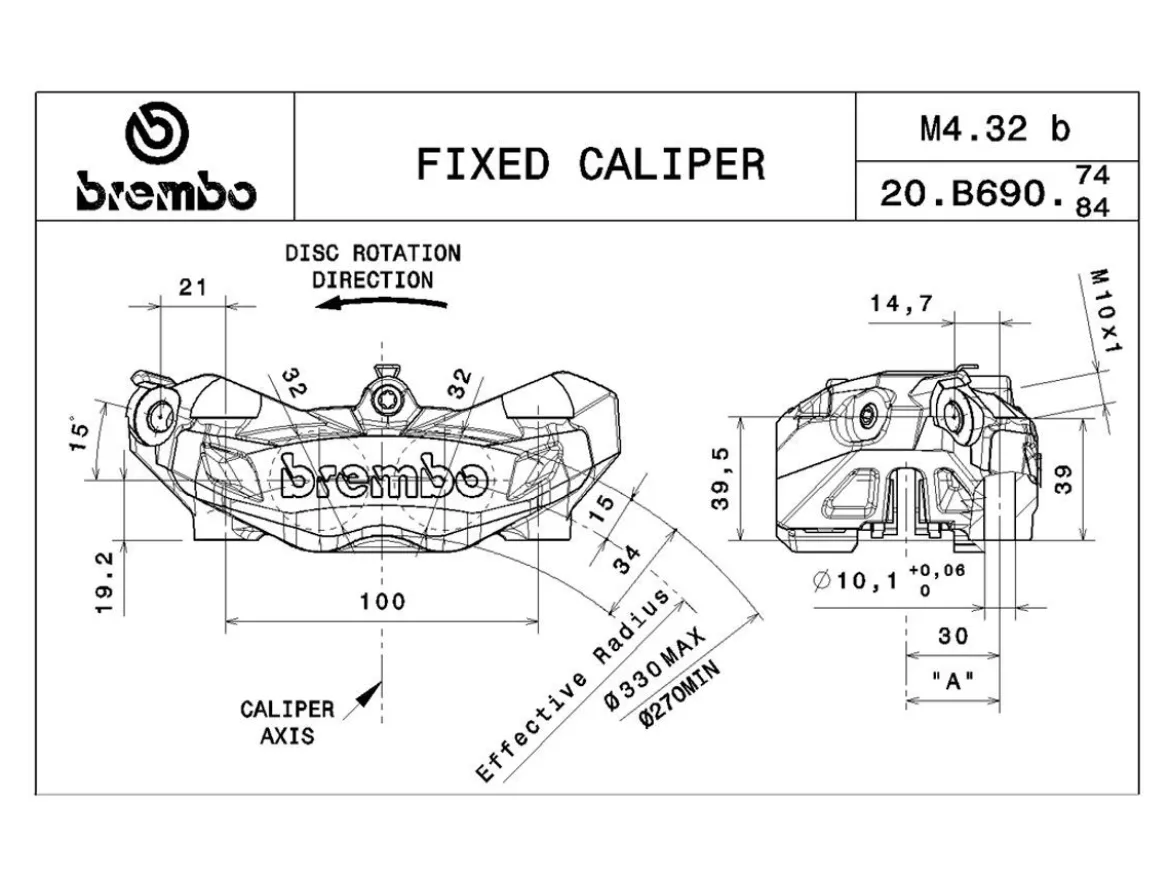 PINZA FRENO ANTERIORE RADIALE SX TITANIO BREMBO MONOBLOCCO M432B 100MM