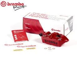 PINZA FRENO RADIALE DESTRA BREMBO RACING M4 MONOBLOCCO 100MM ROSSA LOGO NERO