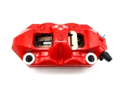 PINZA FRENO RADIALE DESTRA BREMBO RACING M4 MONOBLOCCO 100MM ROSSA LOGO NERO