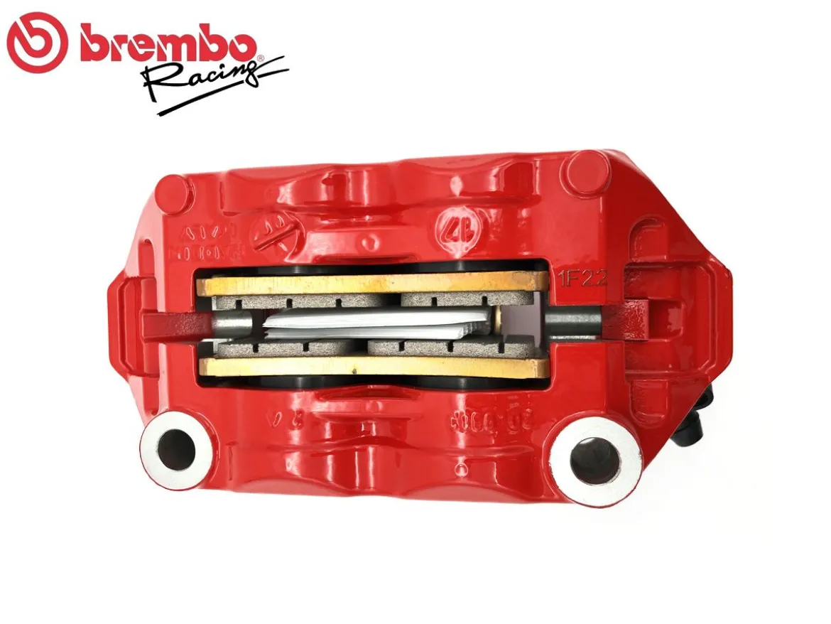 PINZA FRENO RADIALE SINISTRA BREMBO RACING M4 MONOBLOCCO 100MM ROSSA LOGO NERO