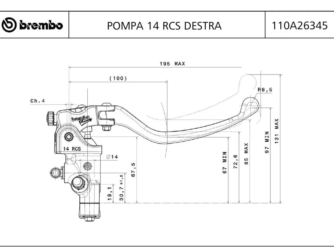 POMPA FRENO RADIALE BREMBO RACING 14 RCS DESTRA 110A26345