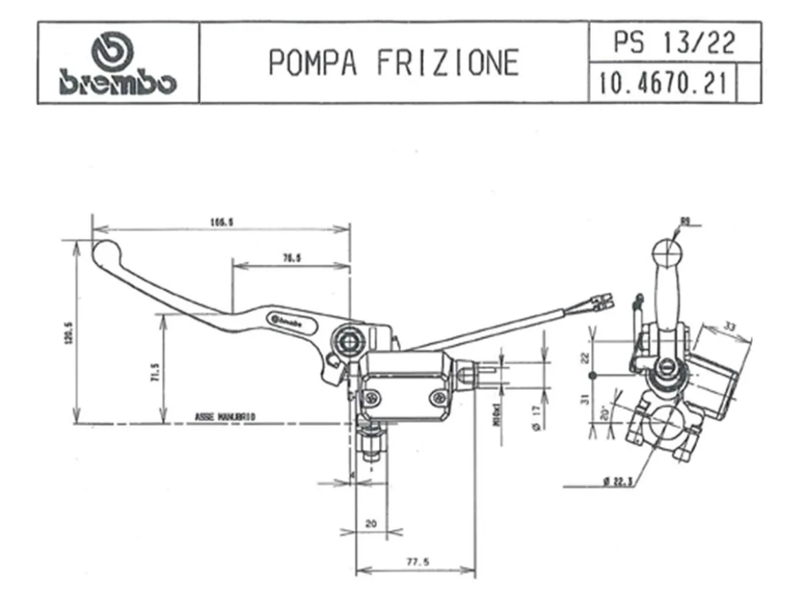 POMPA FRIZIONE ASSIALE ANTERIORE PS 13 BREMBO