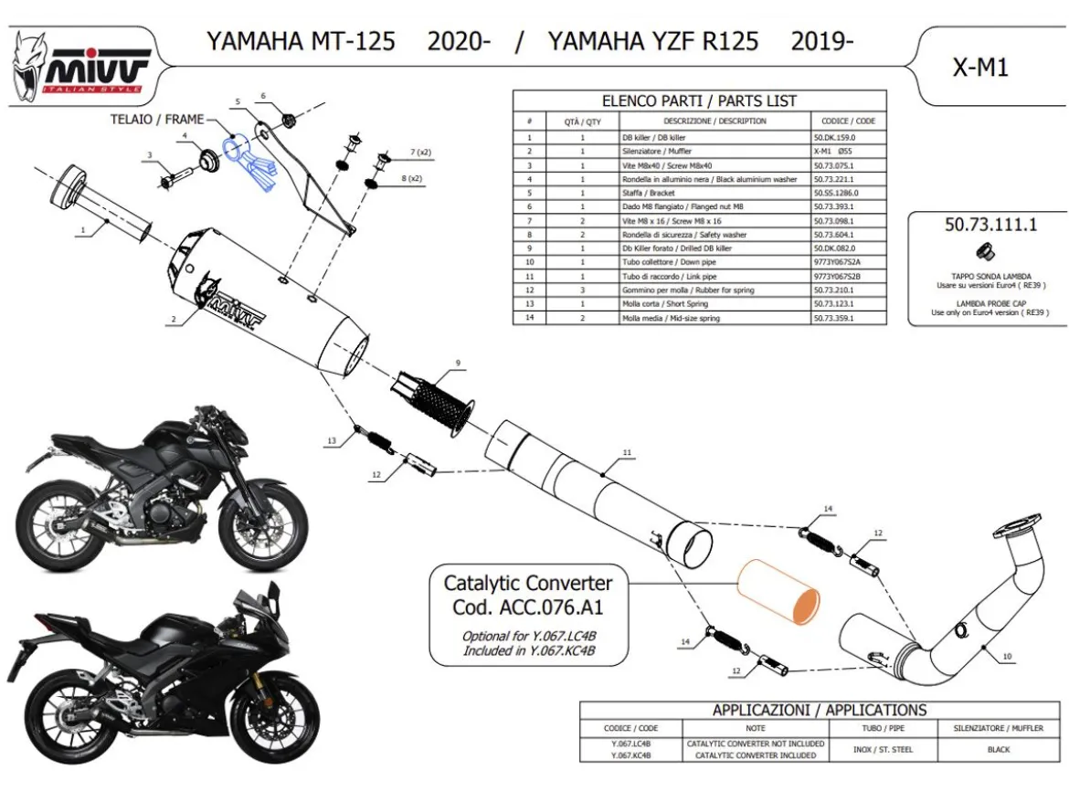 SCARICO COMPLETO STANDARD MIVV X-M1 ACCIAIO INOX NERO YAMAHA MT-125 2020-2024