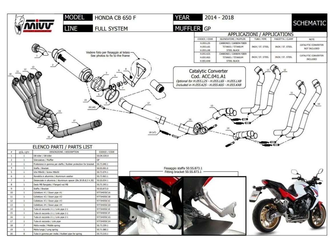SCARICO COMPLETO 4X2X1 MIVV GP ACCIAIO NERO HONDA CB 650 F 2014-2018