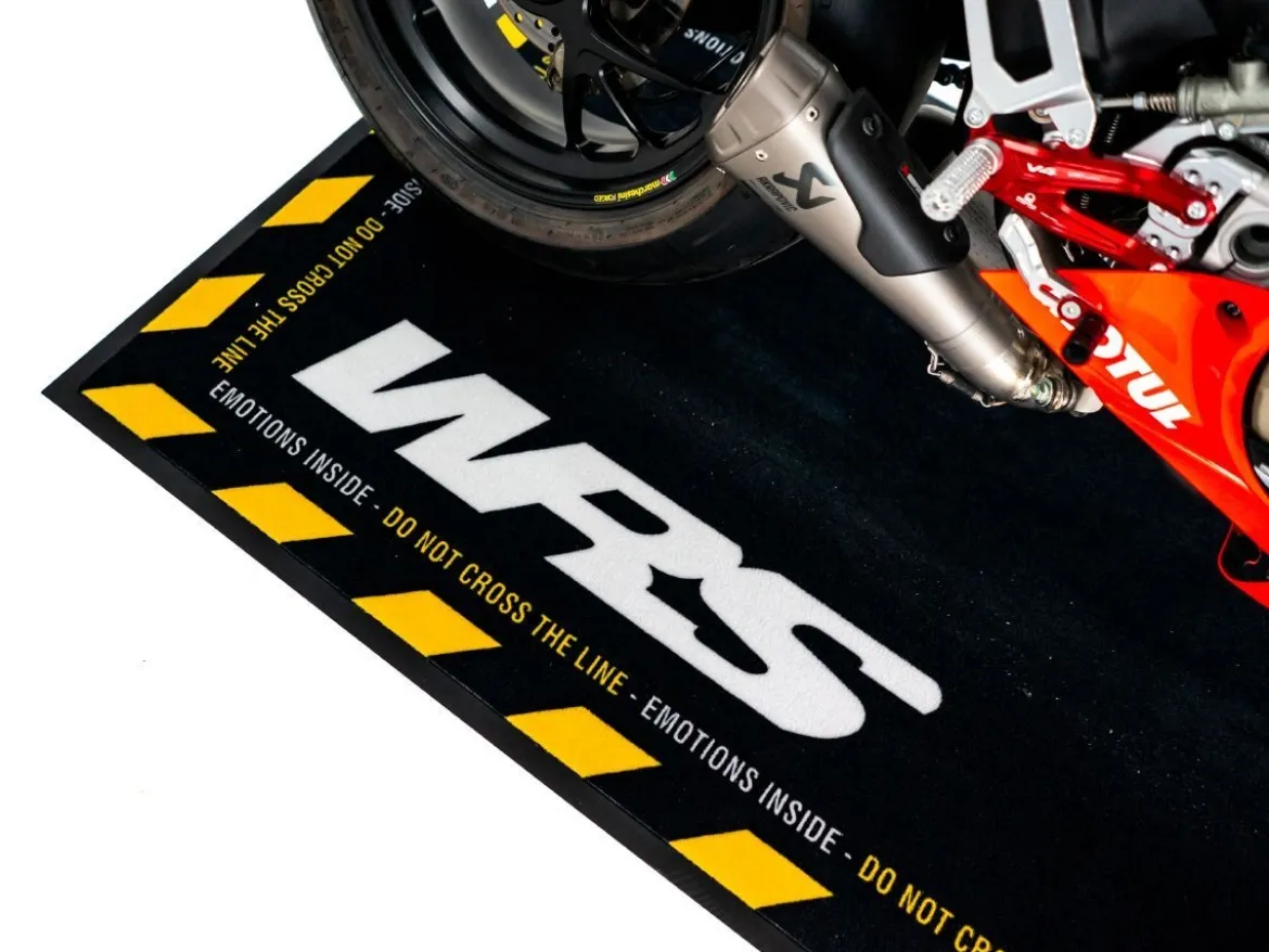 TAPPETO MOTO RETTANGOLARE ORIGINALE WRS CON LOGO E LINEA GIALLA