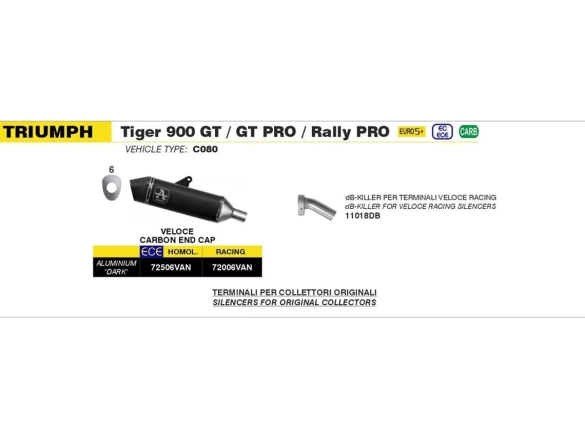 TERMINALE RACING VELOCE ALLUMINIO DARK ARROW TRIUMPH TIGER 900 GT / PRO 2024-2025