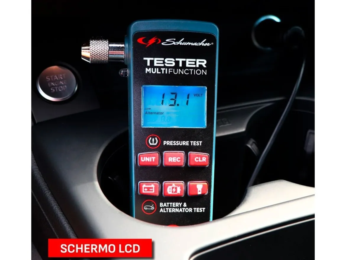 TESTER MULTIFUNZIONE BATTERIE + PRESSIONE GOMME + ALTERNATORE XP200 12V SCHUMACHER