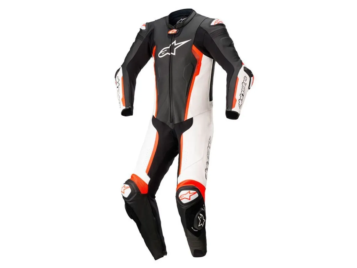 TUTA PELLE INTERA MISSILE V2 ALPINESTARS NERO / BIANCO / ROSSO FLUO
