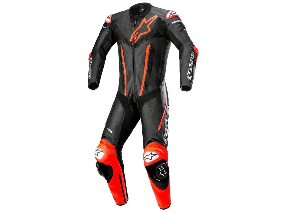 TUTA PELLE RACING FUSION ALPINESTARS NERO / ROSSO FLUO
